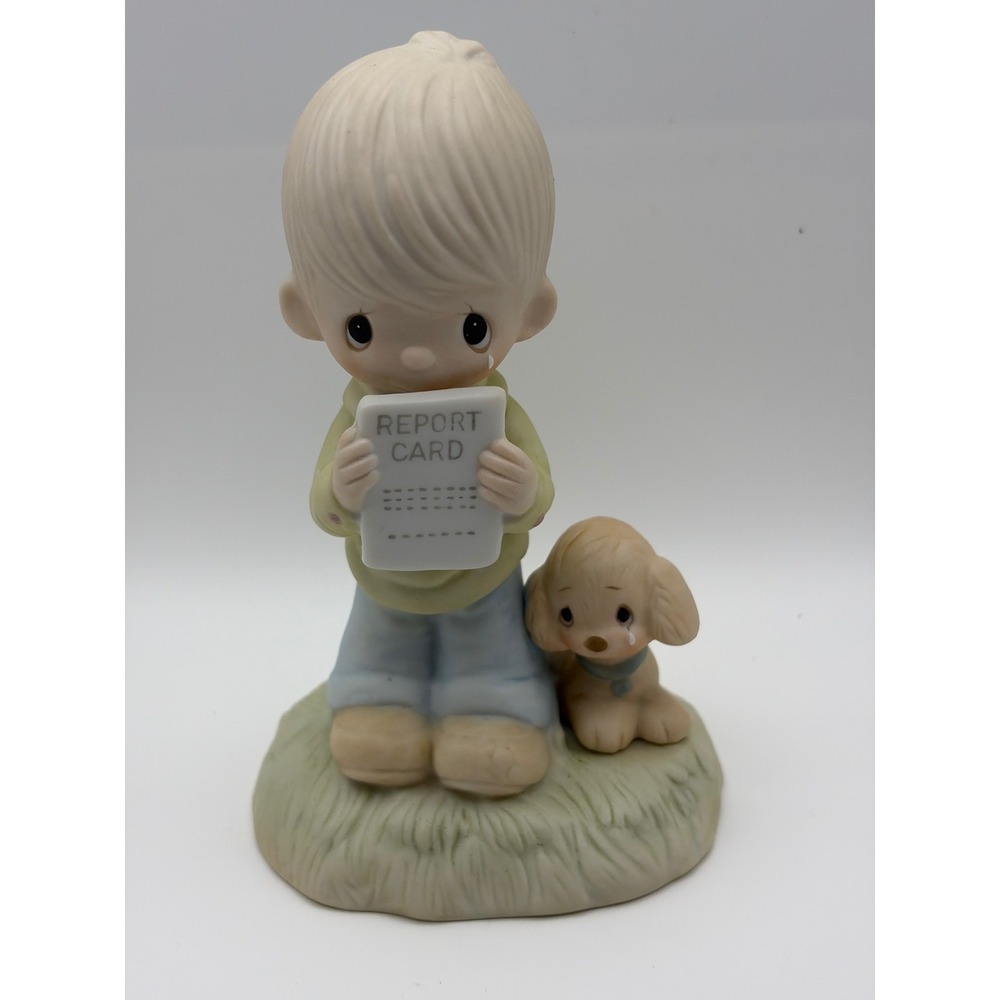 Precious Moments God Understands Boy with Report Card Dog Figurine 1978 Enesco